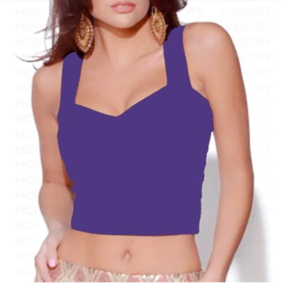 Deep Purple Semi-Stretch Sexy V-Neck Crop Top - Picture 3 of 9